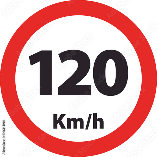Red-bordered circular road sign marking one hundred and twenty kilometers per hour as the speed limit.