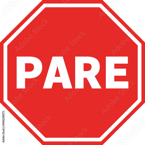 Polygonal road sign in red displaying the word "PARE" (STOP) in Portuguese.