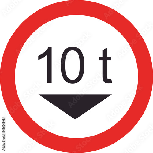 Red-bordered sign indicating maximum gross weight limit of ten tons.