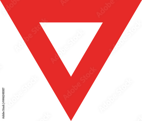 Red-bordered triangular road sign with inverted triangle design.