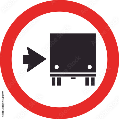 Red-bordered road sign directing truck drivers to move to the right side of the road.