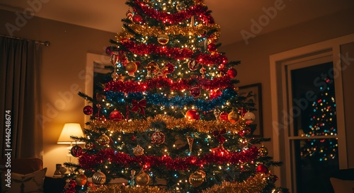 Majestic Christmas Tree: Festive Ornaments and Warm Lighting