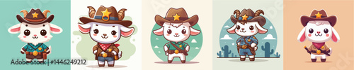 cute goat vector in sheriff costume