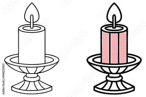 Candlelight flickers atop two elegant candelabras, one tinted pink in this transparent background image