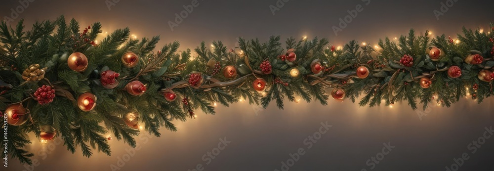 Luxurious seamless Christmas border Intertwined garland, conifer branches, and warm lights , holiday, decoration, spruce Luxurious seamless Christmas border Intertwined garland, conifer branches, and warm lights , holiday, decoration, spruce