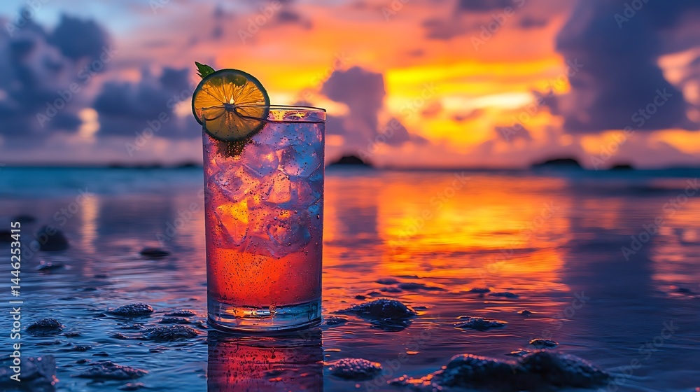 Sunset cocktail on beach