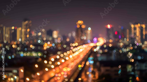 Fototapeta Naklejka Na Ścianę i Meble -  Blurred abstract bokeh background of Bangkok city lights at night