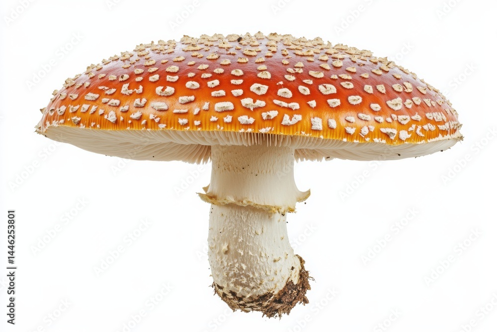 A vibrant fly agaric mushroom a captivating autumnal fungi with striking orange cap and white spots A vibrant fly agaric mushroom a captivating autumnal fungi with striking orange cap and white spots