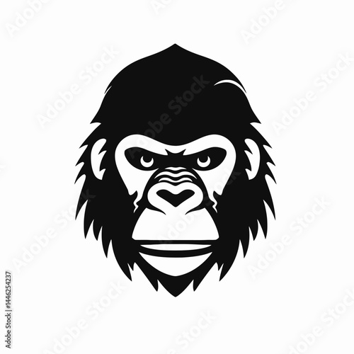 Gorilla ape monkey animal wildlife mammal primate face head black white strong powerful vector art