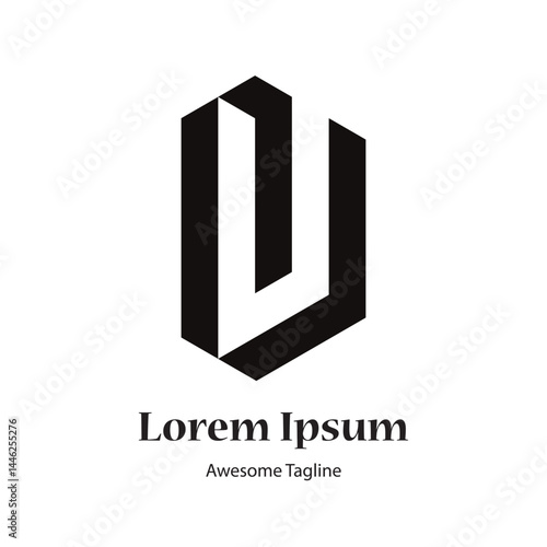 ju or nu letter black logo design icon