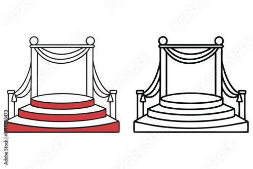 Two simple cartoon stages stand on the white surface with transparent background