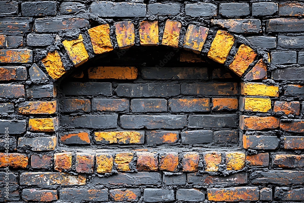 Dark brick wall with arched recess