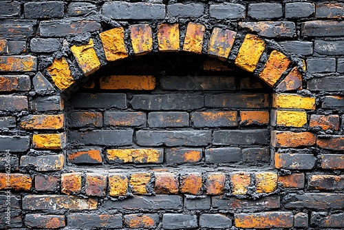 Obraz na płótnie Dark brick wall with arched recess w salonie