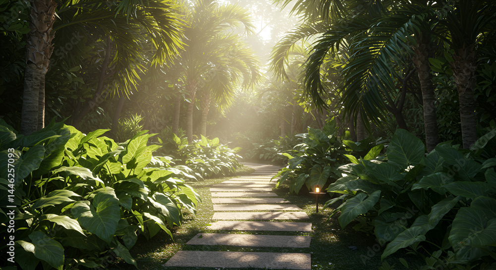 Pathway To Serenity A Tropical Garden Retreat With Lush Greenery Pathway To Serenity A Tropical Garden Retreat With Lush Greenery