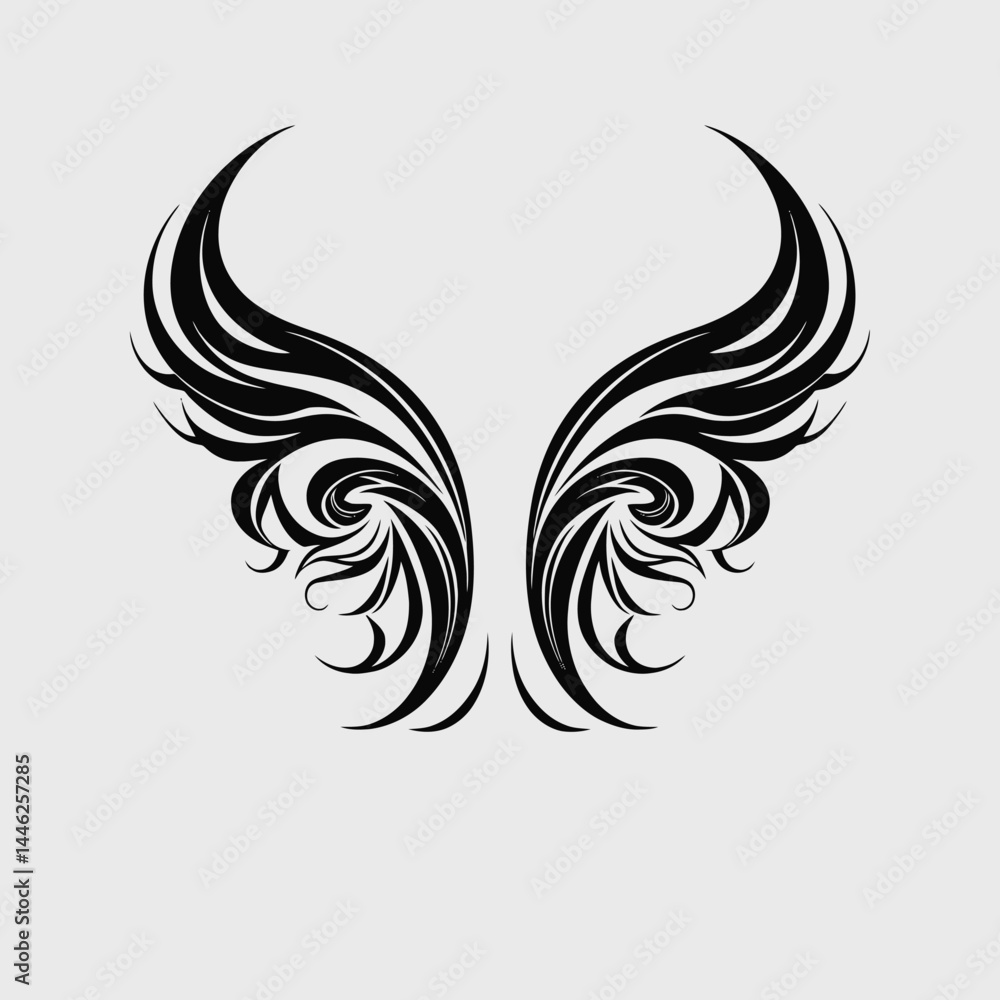 Naklejka premium Wings vector design black and white art illustration pattern abstract decorative element graphic tattoo shape