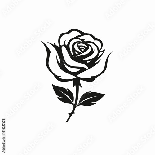 Rose vector black and white flower floral design botanical illustration nature plant blossom bloom elegant