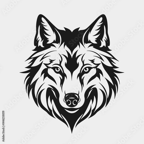 Wolf head vector illustration animal wildlife predator canine mammal silhouette design tattoo art graphic tribal