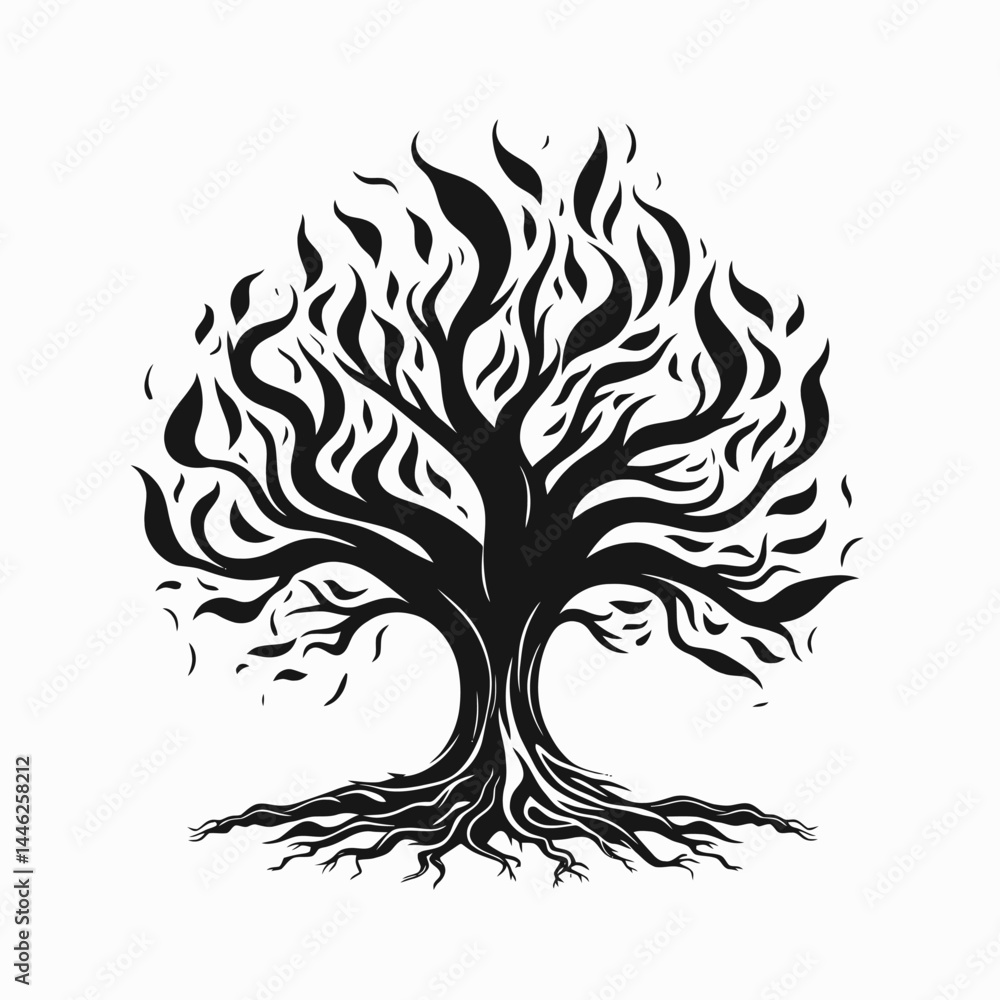 Black tree silhouette vector illustration isolated tree roots branches leaves nature art design element graphic Black tree silhouette vector illustration isolated tree roots branches leaves nature art design element graphic