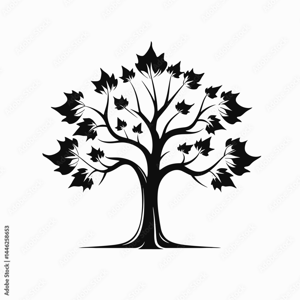 Obraz premium Black tree silhouette vector illustration design element nature art graphic isolated background drawing tree