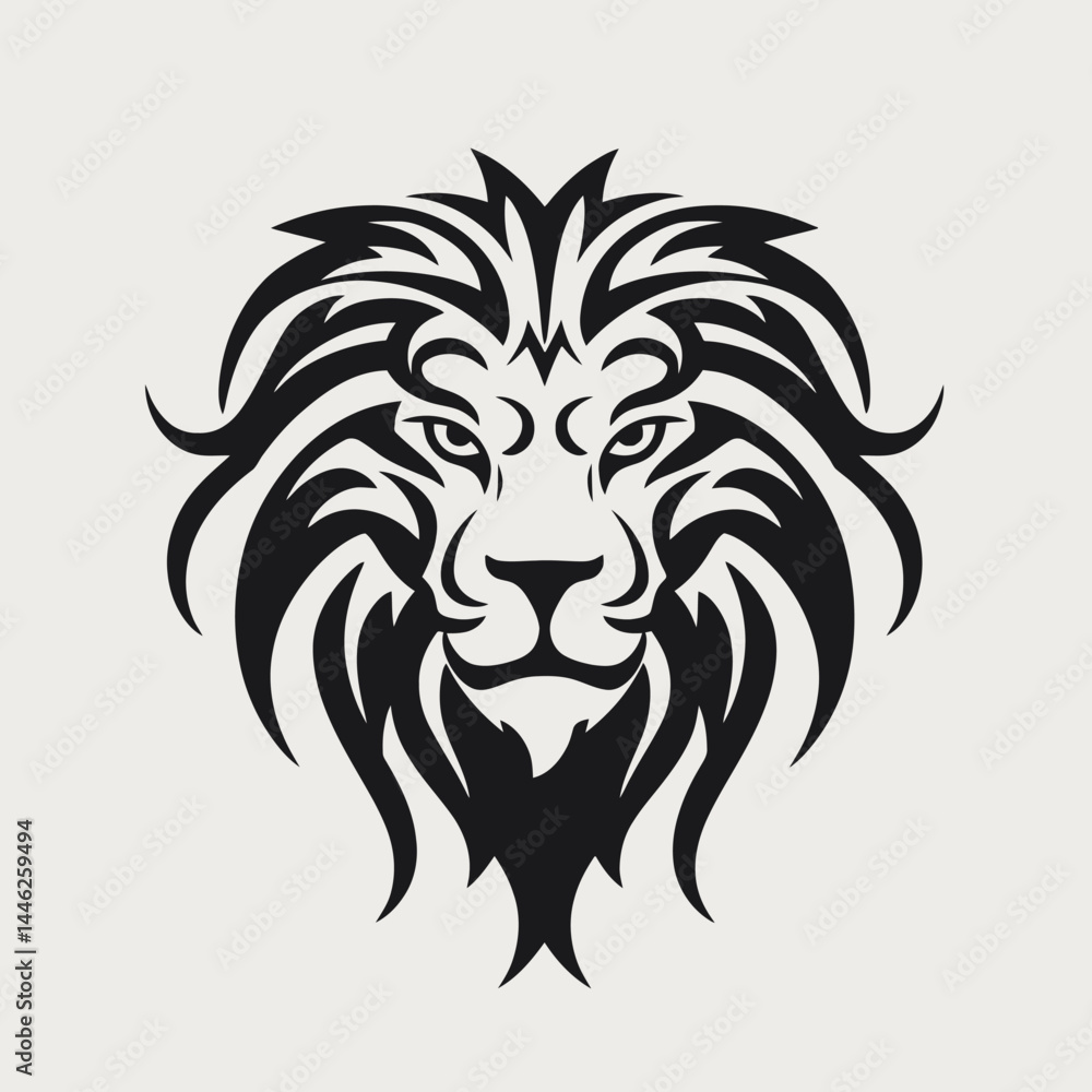 Obraz premium Lion head vector illustration animal graphic design logo tattoo black and white art drawing face wildcat silhouette