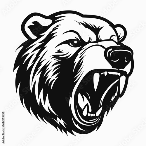 Angry bear head vector illustration grizzly mascot animal predator wildlife mammal canine teeth roar art silhouette