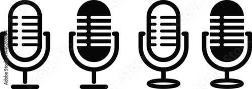 Variety of Retro Microphone Icons Set | Podcast, Music Recording, Audio and Communication Graphics