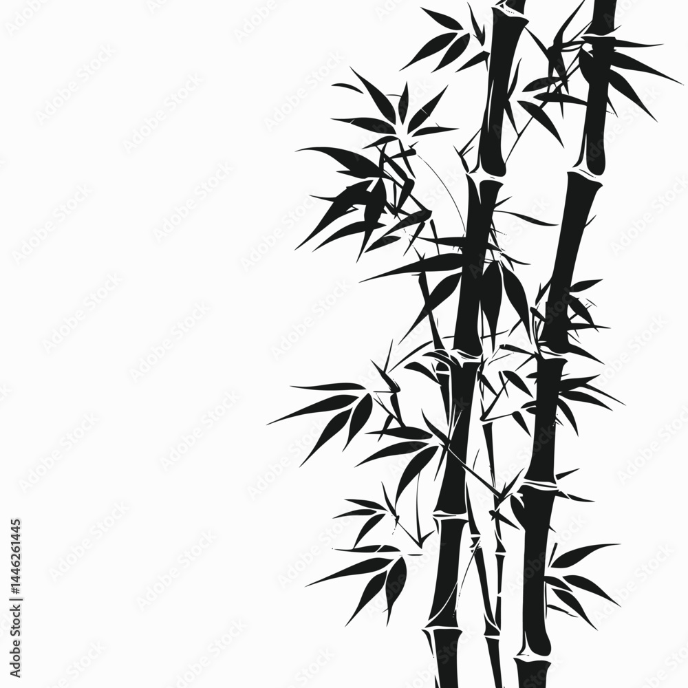 Obraz premium Bamboo black and white zen asia oriental botanical leaves stems pattern background wallpaper design graphic silhouette