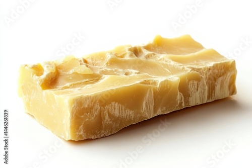 Raw beeswax block natural yellow color unrefined texture isolated on white background