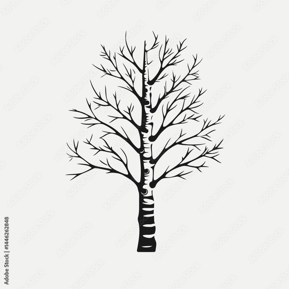 Obraz premium Black birch tree silhouette vector illustration nature design forest woods botanical art graphic element isolated