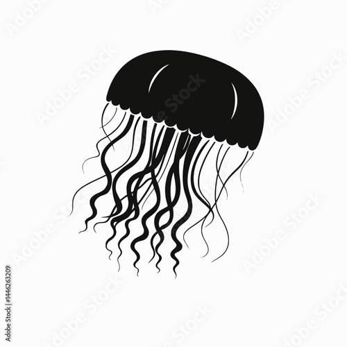 Black jellyfish silhouette ocean sea life marine animal aquatic vector illustration underwater creature design