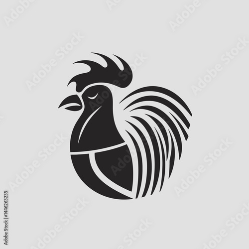 Black rooster chicken farm animal poultry fowl bird vector illustration design graphic silhouette symbol art