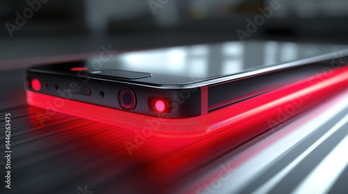 Close up view of a smartphone with red glowing light