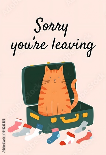 Whimsical Farewell Greeting Card with Playful Cat in Suitcase Design – Cards & Invites 