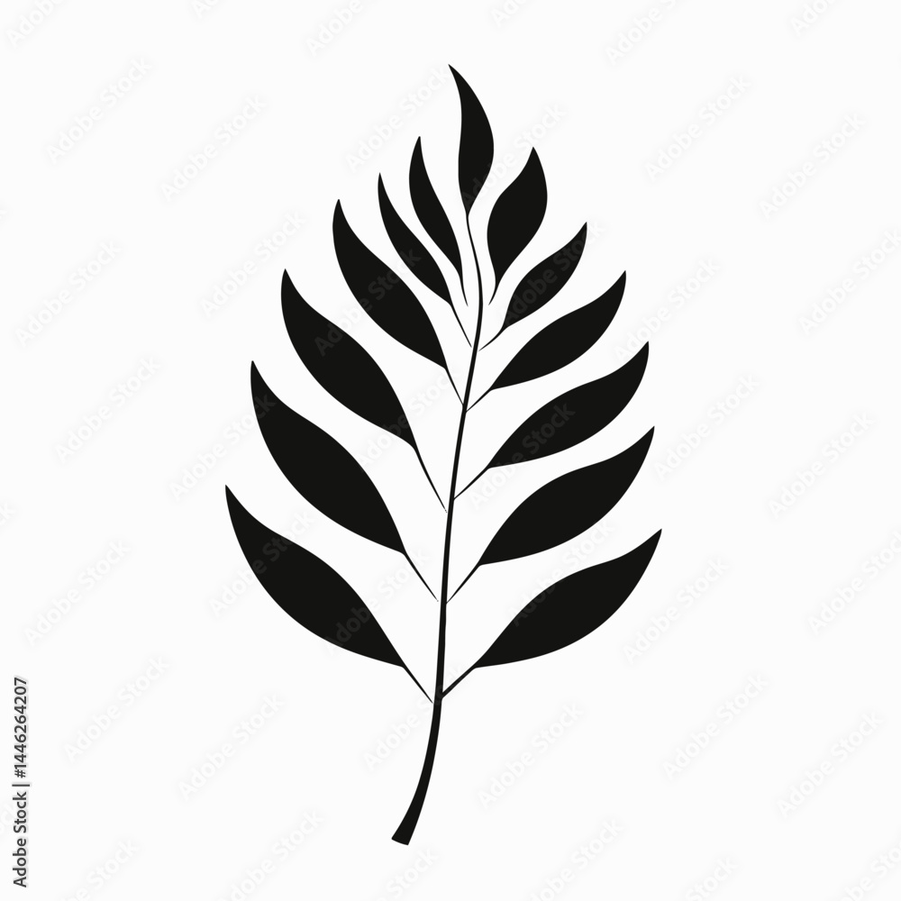 Fototapeta premium Black leaf botanical illustration vector design foliage plant nature art graphic element silhouette drawing icon 100