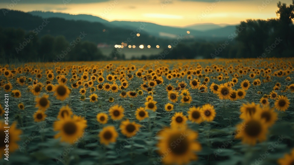 Fototapeta premium Sunflowers field at sunset