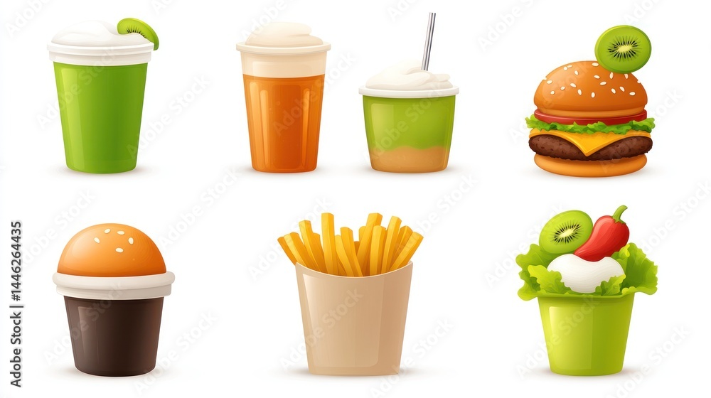 Fast Food Drinks And Snacks Collection Illustration Fast Food Drinks And Snacks Collection Illustration