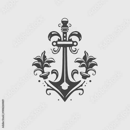 Anchor nautical marine sea ocean maritime ship boat travel symbol design vector vintage graphic emblem logo silhouette