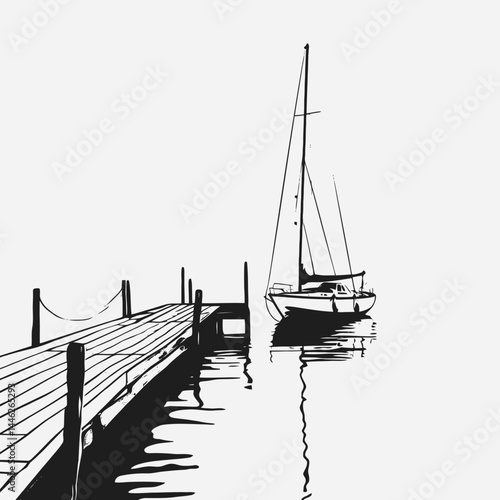 Sailboat yacht boat dock pier lake reflection water monochrome scenic nautical travel tourism vacation calm silhouette