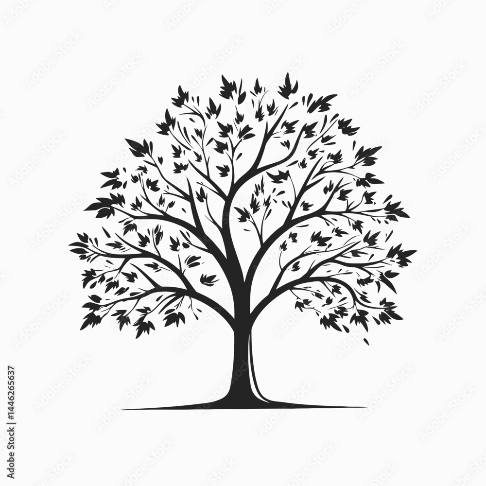 Obraz premium Black tree vector silhouette illustration design nature plant art graphic background isolated leaf branch
