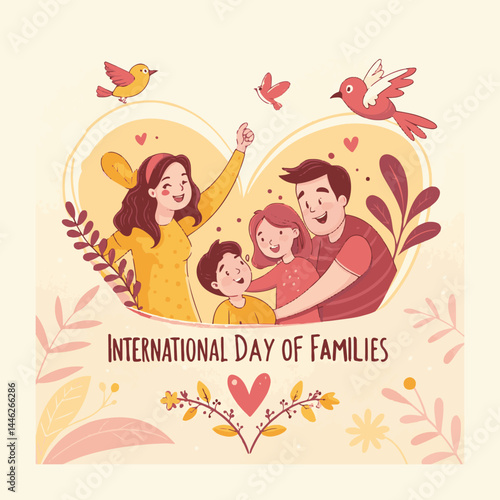 May 15 Family Day Illustration – International Day of Families Poster, Diverse Family Celebration Banner, Parents and Children Vector Art, Global Togetherness and Happiness Design