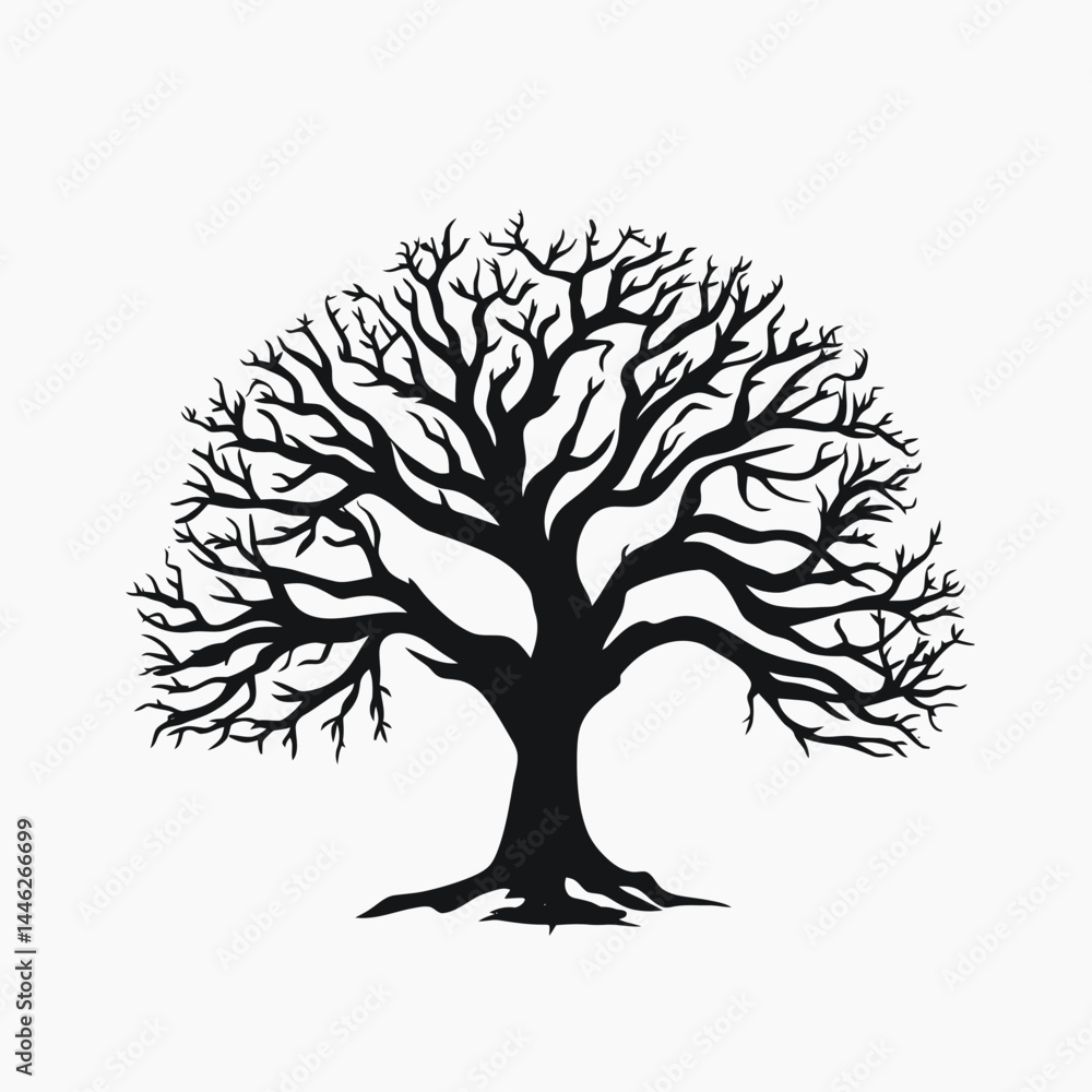 Obraz premium Tree silhouette black and white vector graphic nature illustration art design element symbol icon isolated tree