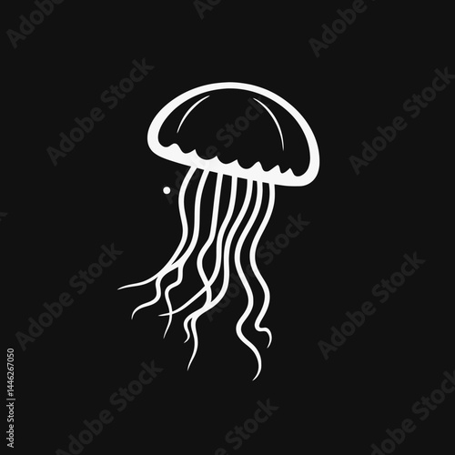 Jellyfish marine life ocean sea underwater animal aquatic medusa nature wildlife black white simple art silhouette