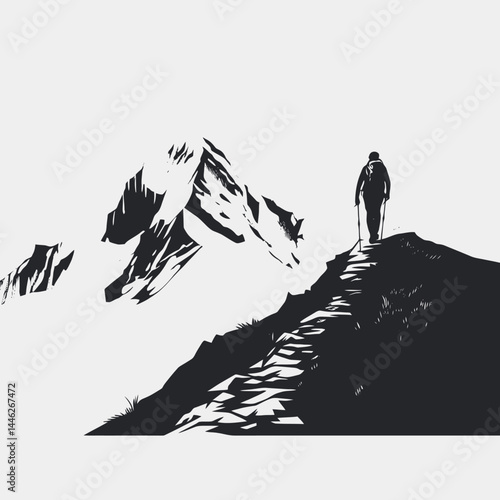 Mountain hiking adventure trek peak trail climber landscape nature outdoors travel tourism destination journey silhouette