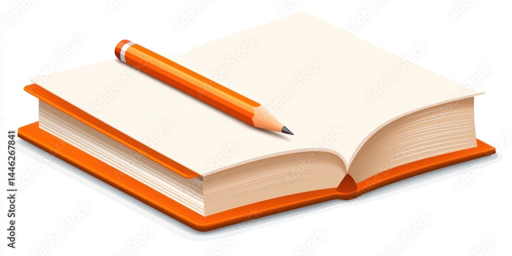 Open Book With An Orange Pencil Ready To Write Open Book With An Orange Pencil Ready To Write