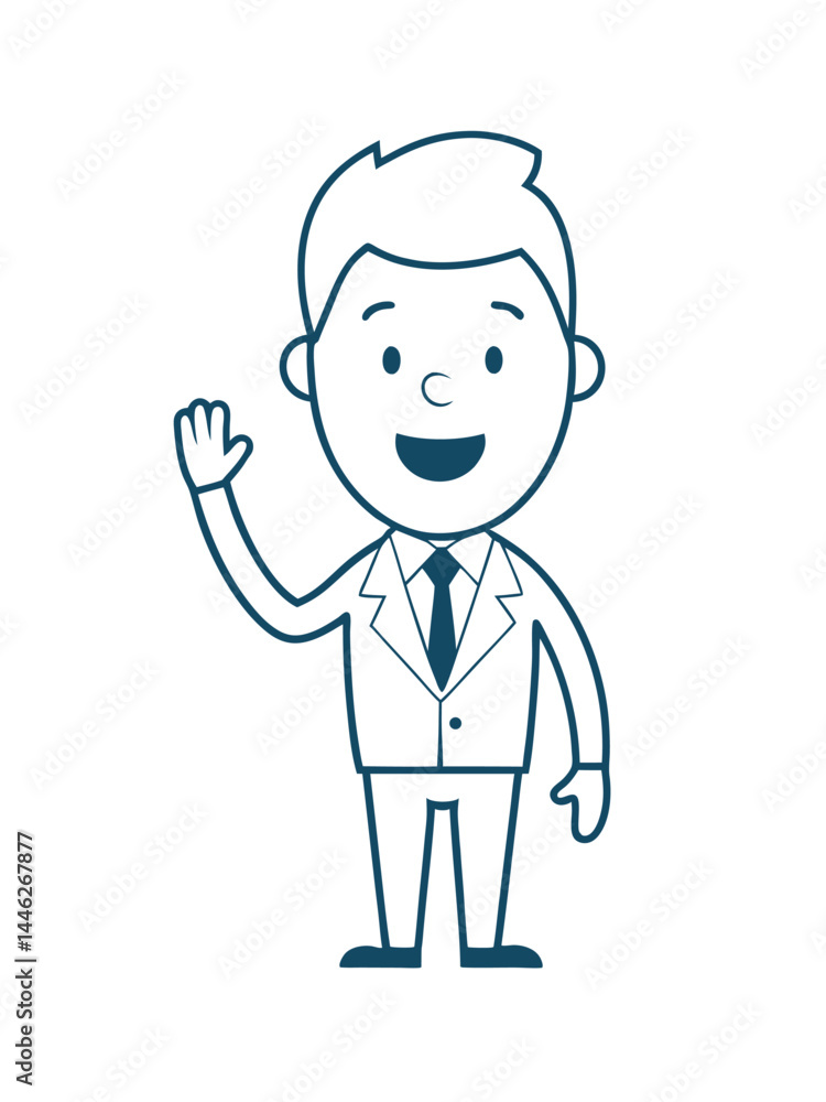 Businessman waving hello with big smile Businessman waving hello with big smile