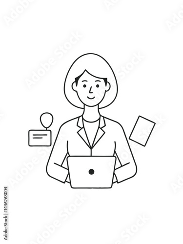 Businesswoman working remotely with laptop outline