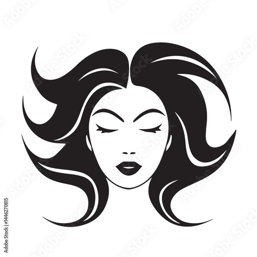 Elegant Woman Face Silhouette with Flowing Hair