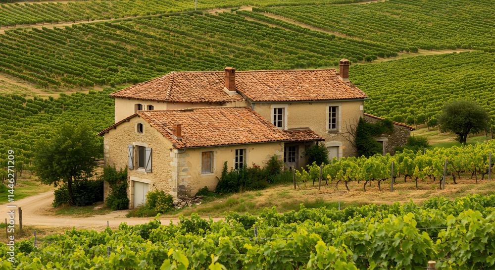 Obraz premium Picturesque Vineyard Estate With Lush Greenery in The French Countryside