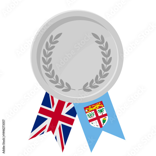 Silver award medal with Fiji flag ribbons for winners