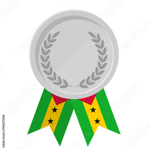 Silver award medal with Sao Tome and Principe flag ribbons for winners